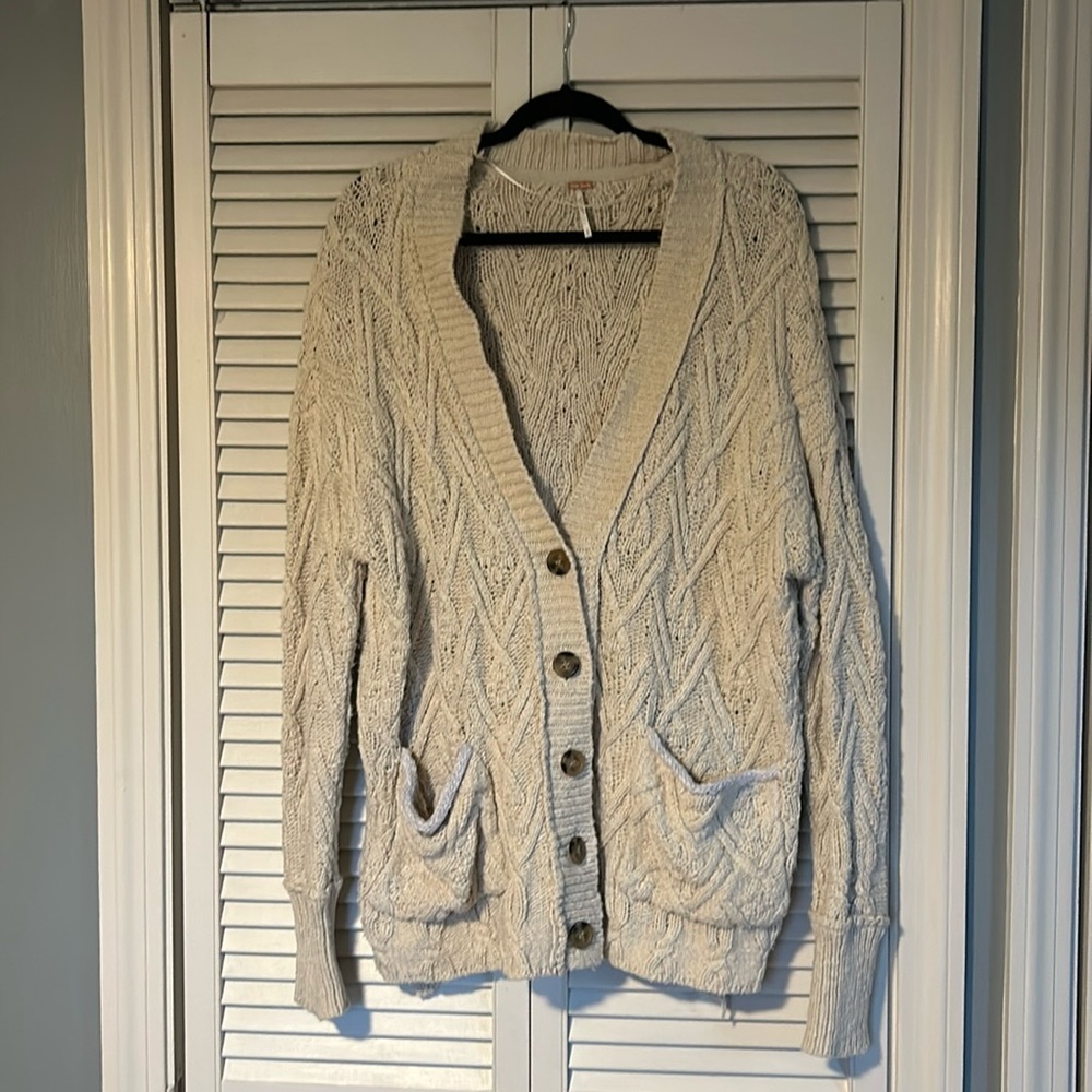 Free People Montana Cable Knit Cardigan Ivory